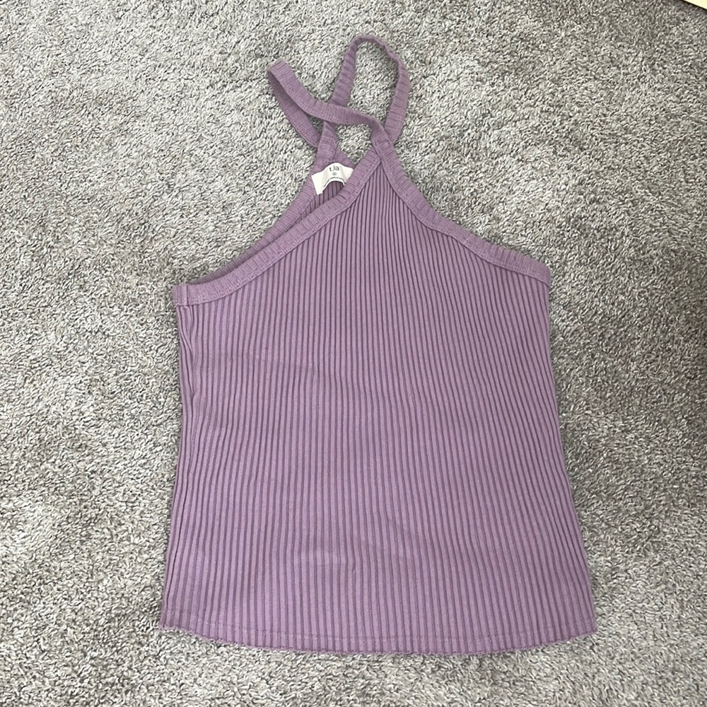 T.La | Tops | Tla Knit Ribbed Cropped Halter Style Tank Top